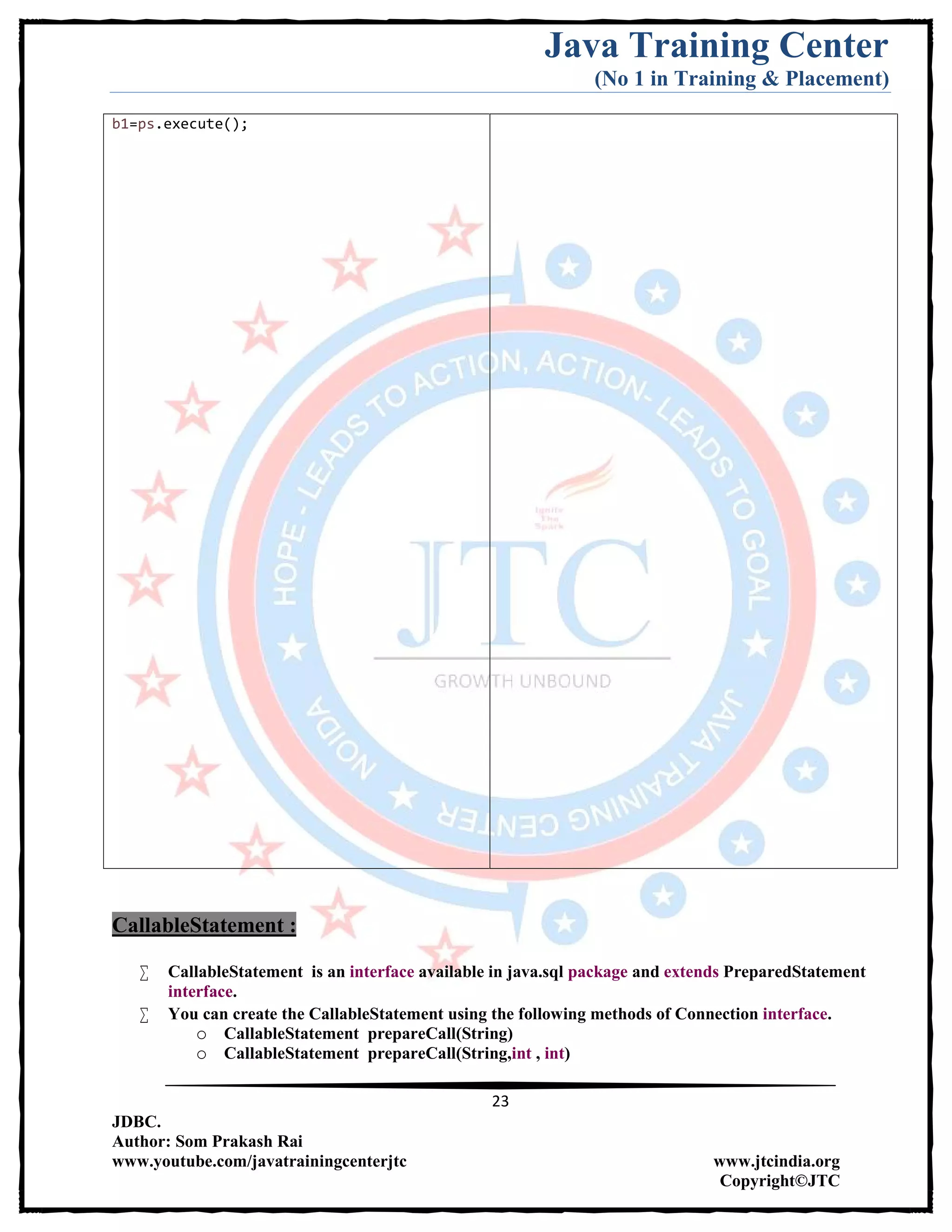 Jdbc Complete Notes by Java Training Center (Som Sir) | PDF
