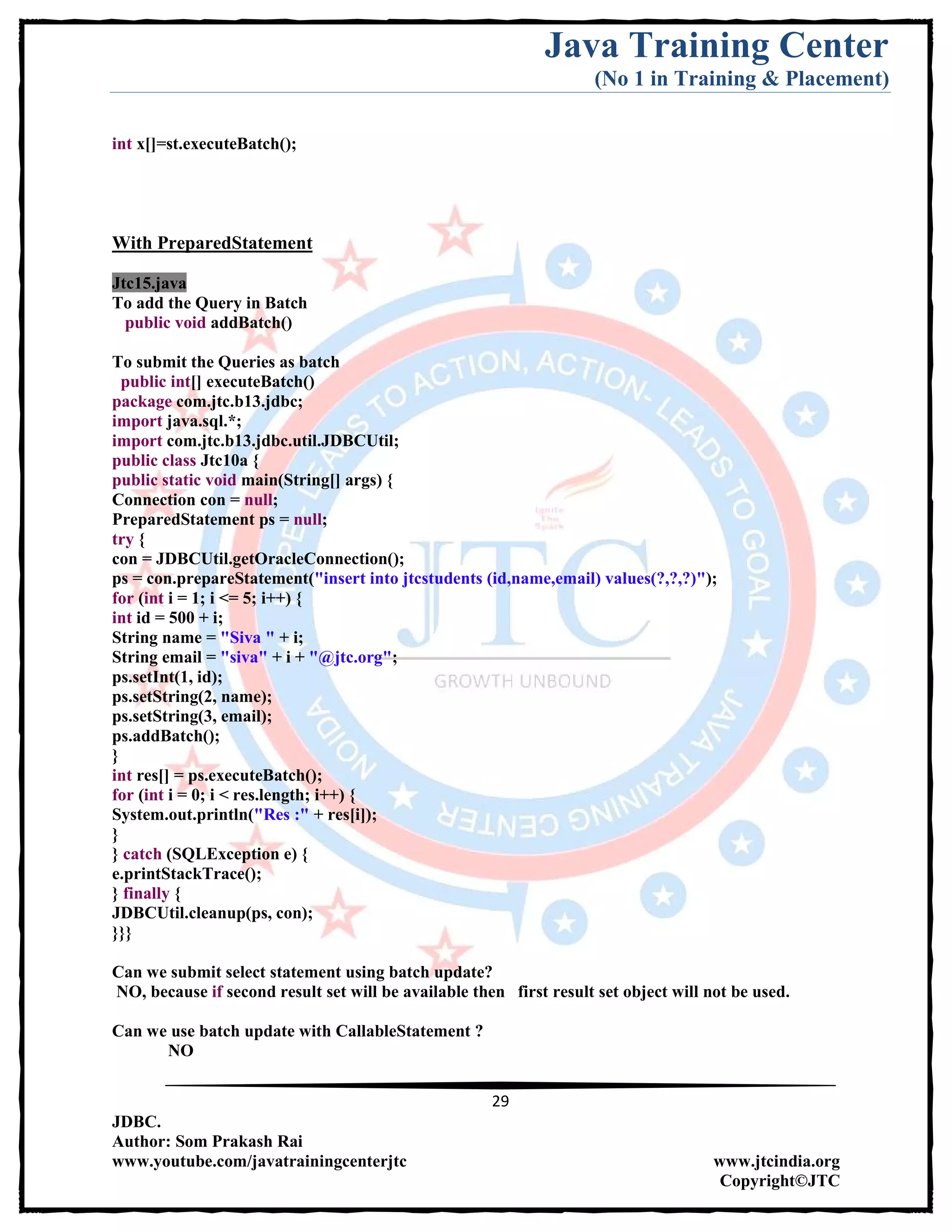 Jdbc Complete Notes by Java Training Center (Som Sir) | PDF