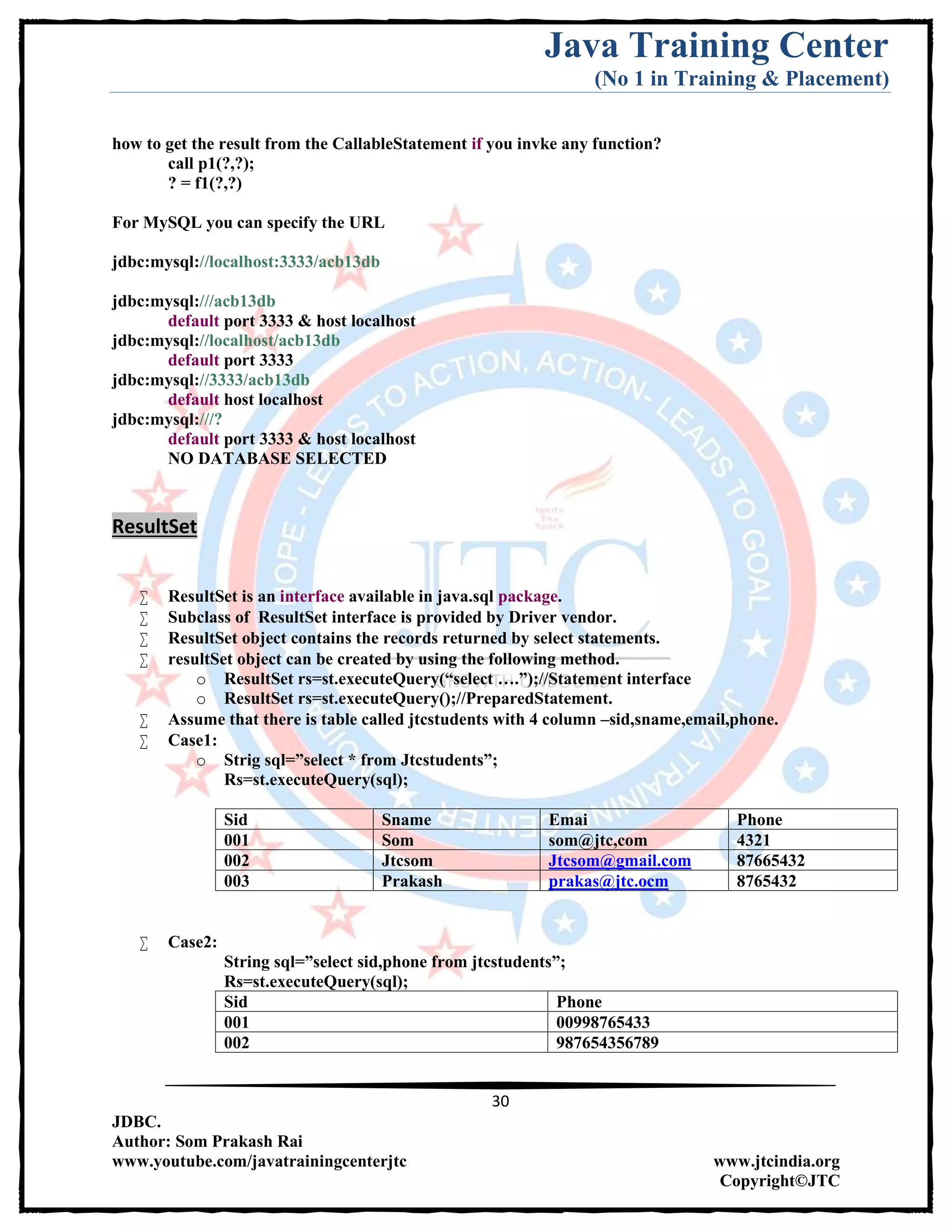 Jdbc Complete Notes by Java Training Center (Som Sir) | PDF
