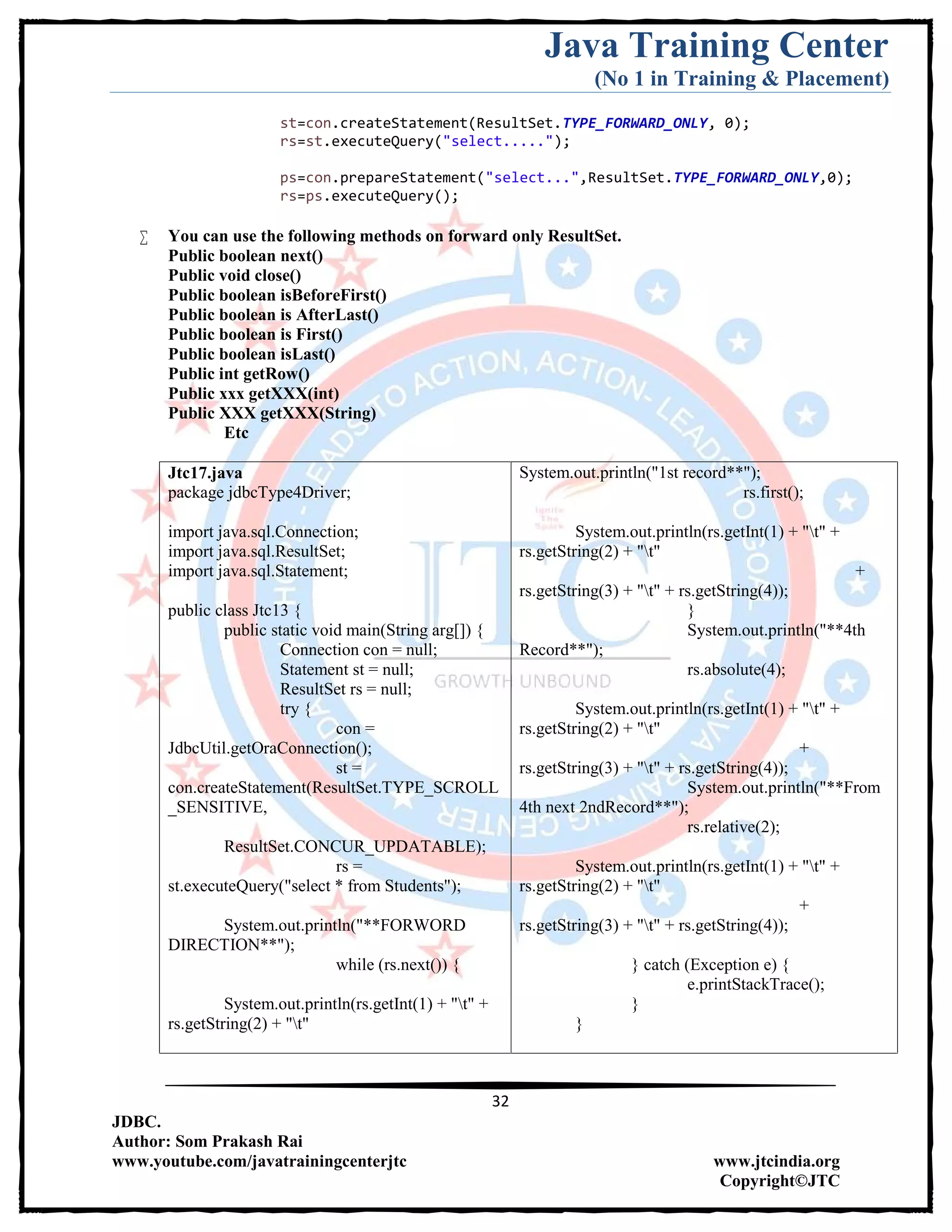 Jdbc Complete Notes by Java Training Center (Som Sir) | PDF