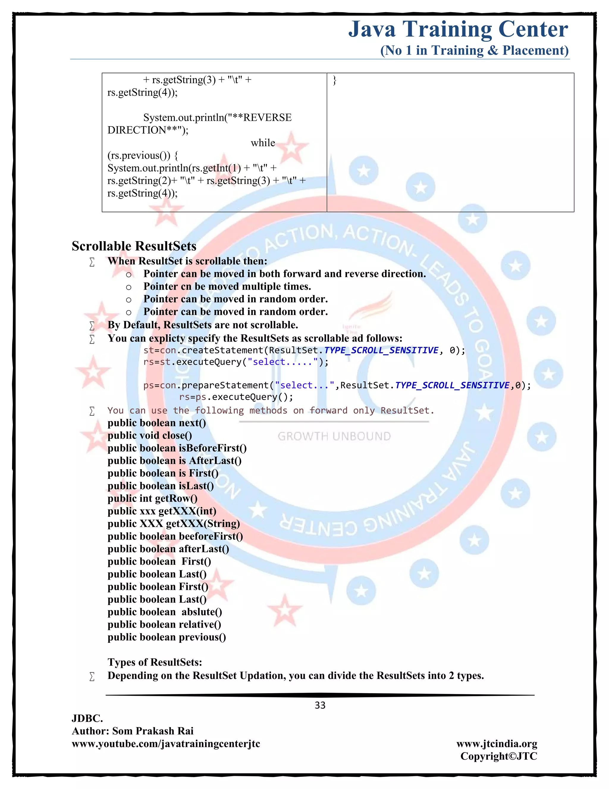 Jdbc Complete Notes by Java Training Center (Som Sir) | PDF
