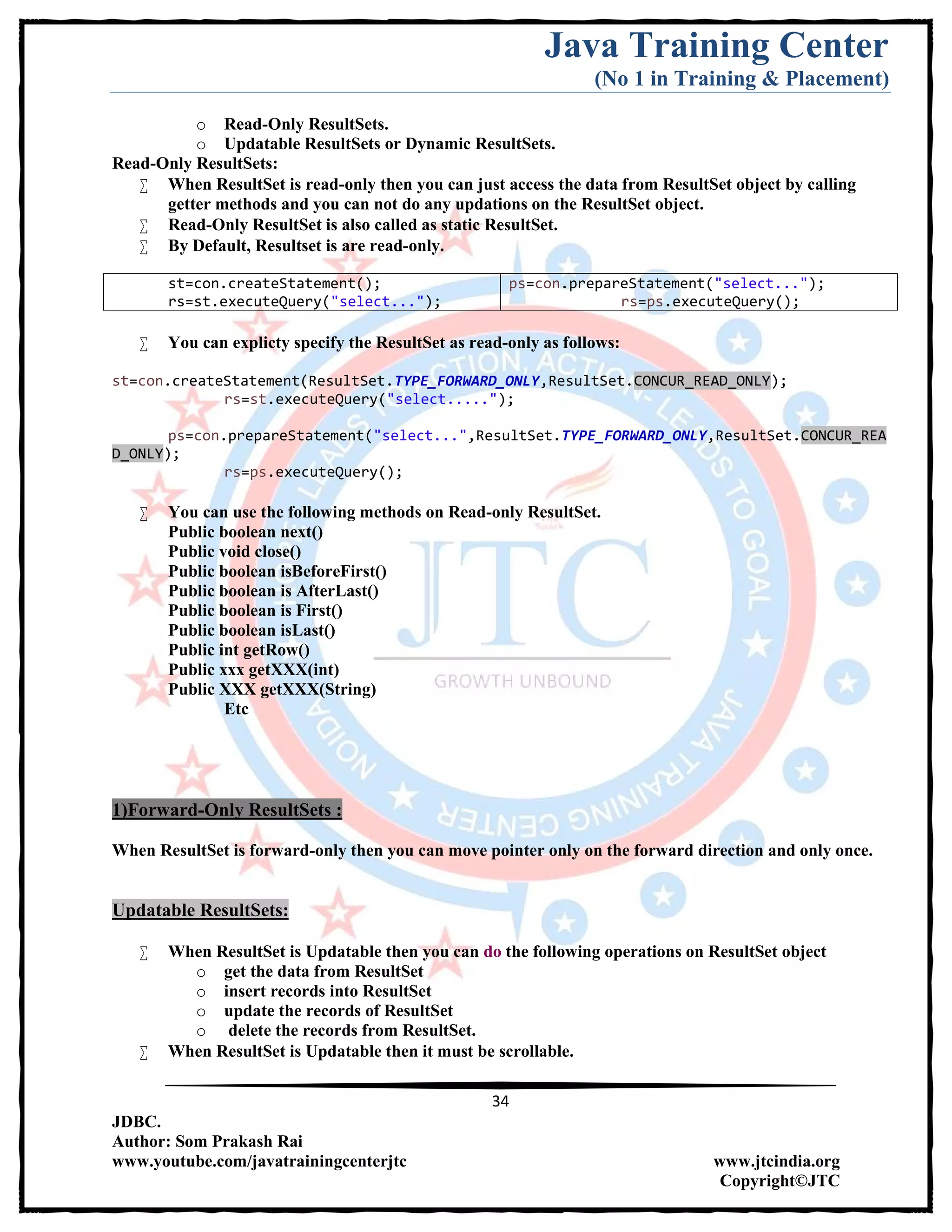 Jdbc Complete Notes by Java Training Center (Som Sir) | PDF