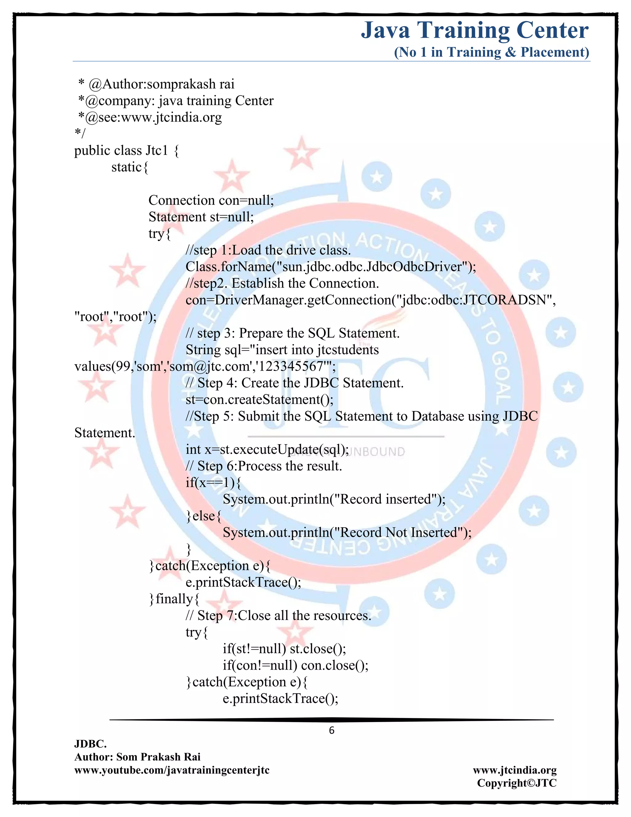 Jdbc Complete Notes by Java Training Center (Som Sir) | PDF