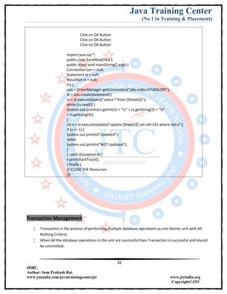 Jdbc Complete Notes by Java Training Center (Som Sir) | PDF