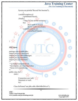 Jdbc Complete Notes by Java Training Center (Som Sir) | PDF