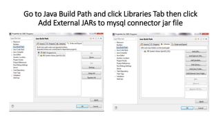 Go to Java Build Path and click Libraries Tab then click
Add External JARs to mysql connector jar file
 
