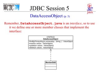 JDBC Session 5 Remember,  DataAccessObject.java  is an  interface , so to use it we define one or more member classes that implement the interface:  DataAccessObject  (p. 3) 