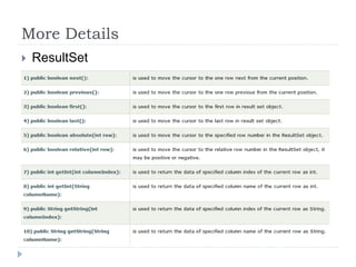 More Details
 ResultSet
 