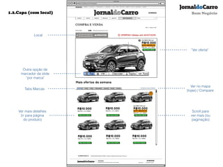 1.2.Capa (com local)
Local
Ver no mapa
(lojas) / Compare
Outra opção de
marcador de slide
“por marca"
Tabs Marcas
Ver mais detalhes
(ir para página
do produto)
“Ver oferta"
Scroll para
ver mais (ou
paginação)
Bom Negócio
 
