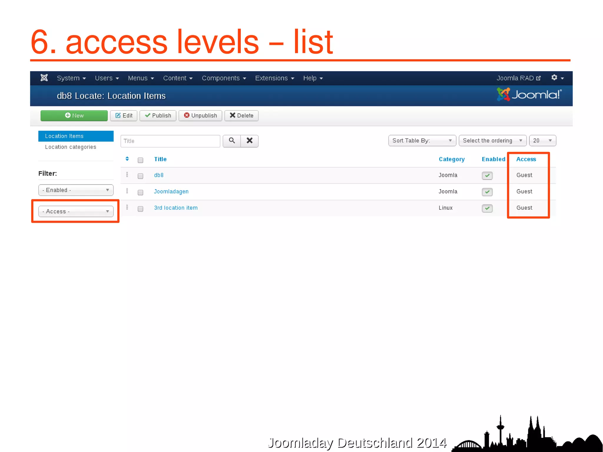 6. access levels – list 
JJoooommllaaddaayy DDeeuuttsscchhllaanndd 22001144 
 
