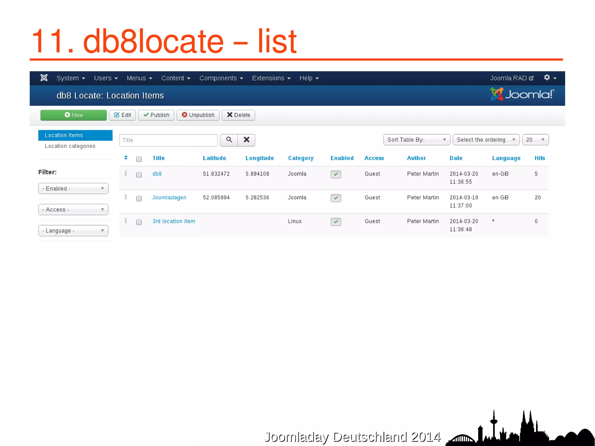 11. db8locate – list 
JJoooommllaaddaayy DDeeuuttsscchhllaanndd 22001144 
 