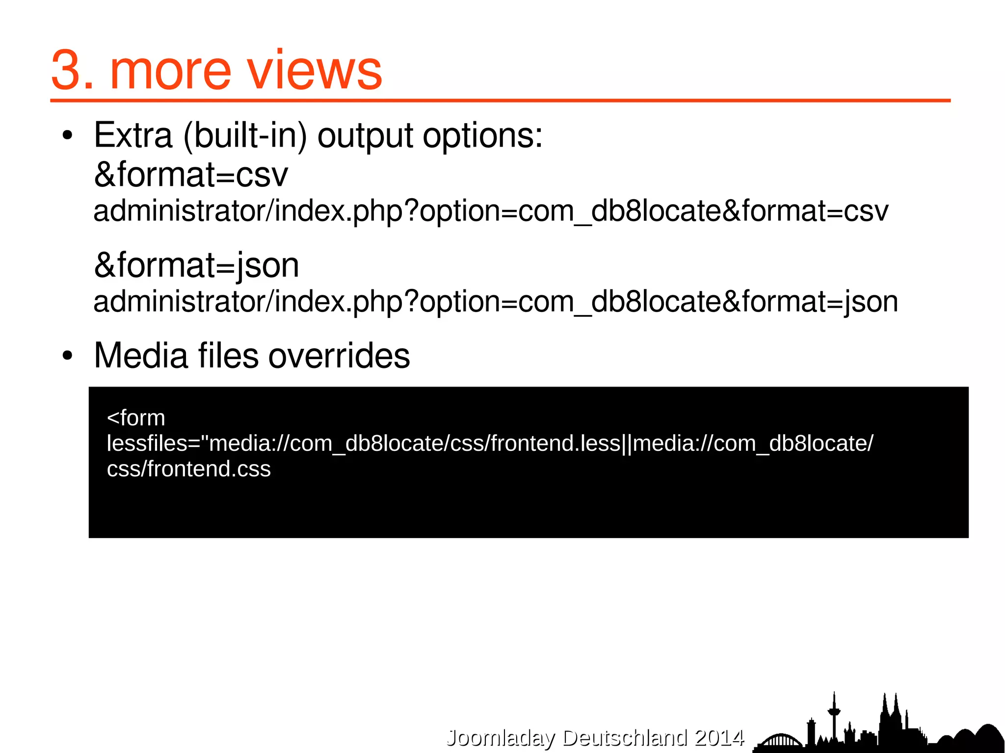 d) Setting up local environment 1/3 
● 1. Create repository at github: “jdde” 
https://github.com/pe7er/jdde 
● 2. Create local Joomla 3.3.3 website + Akeeba 
http://localhost/jdde/ 
● 3. Create new project in IDE (e.g. Netbeans) 
with existing code 
● 4. Folder for git development 
$ mkdir /home/pe7er/development 
● 5. Checkout “jdde” repo 
$ git clone https://github.com/pe7er/jdde 
JJoooommllaaddaayy DDeeuuttsscchhllaanndd 22001144 
 