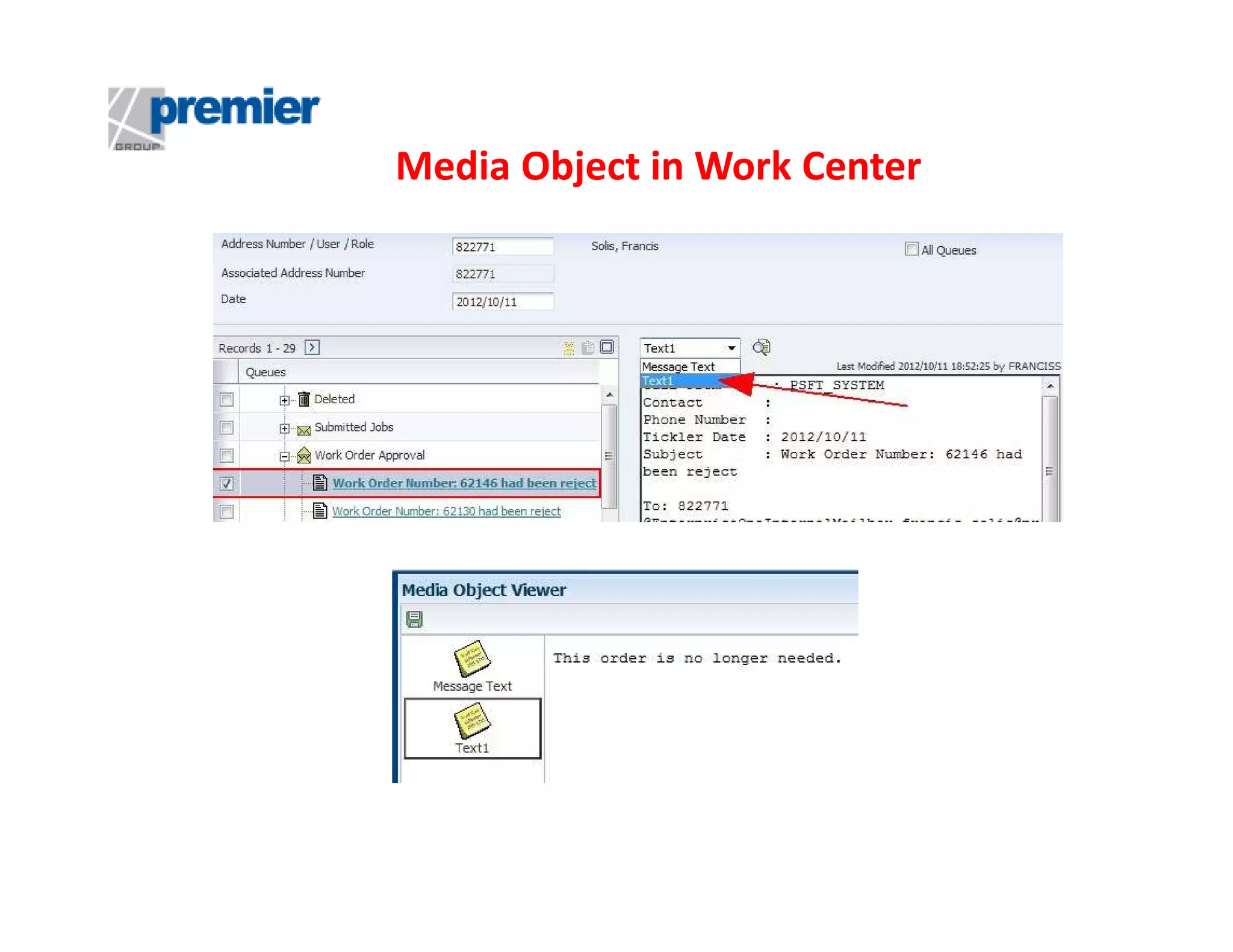 Media Object in Work Center

 