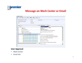 Message on Work Center or Email

User Approval
• Work Center
• Email link
15

 