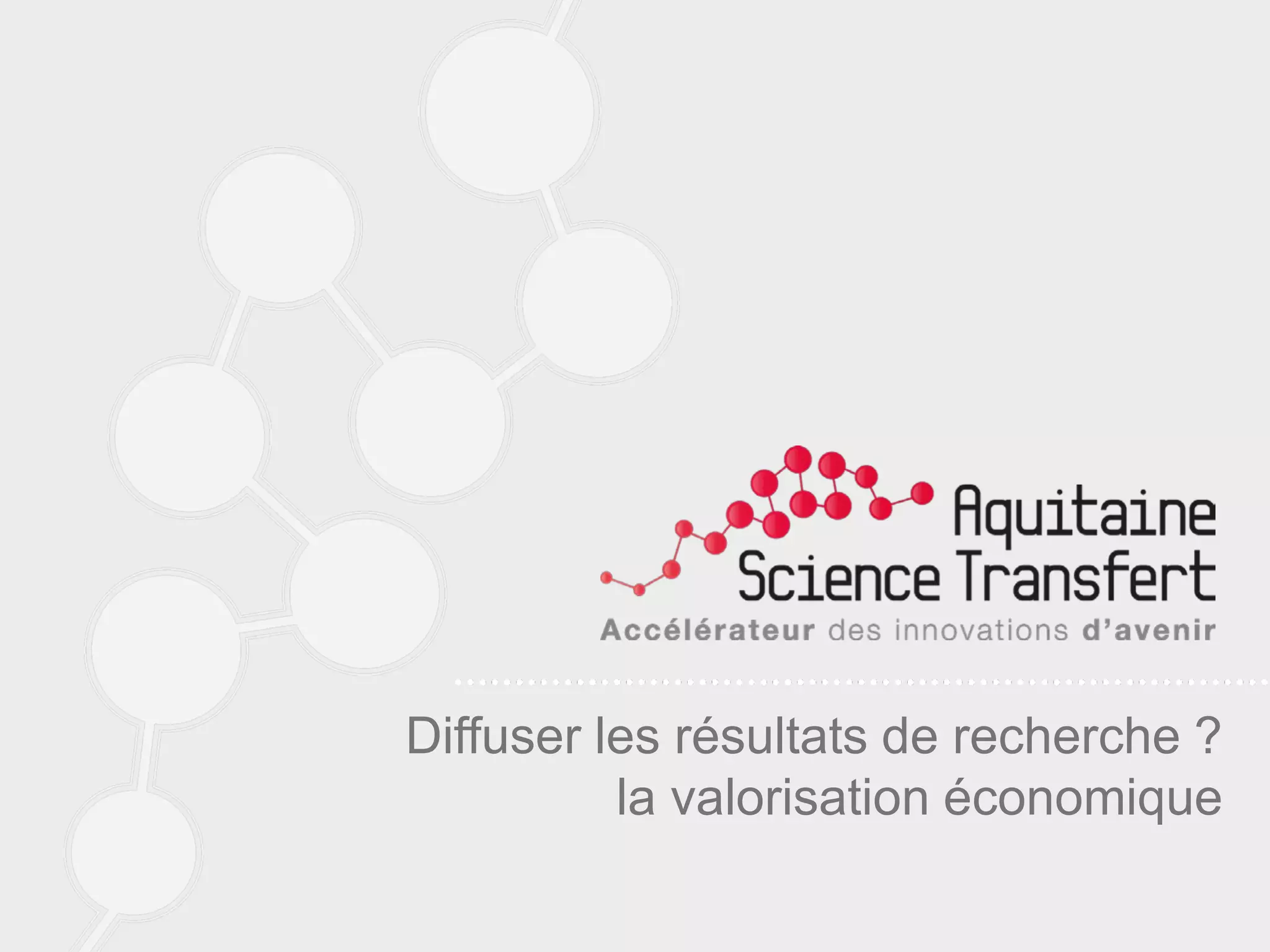Diffuser les résultats de recherche ?
la valorisation économique
 