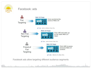 Facebook: ads




Facebook ads allow targeting different audience segments
 