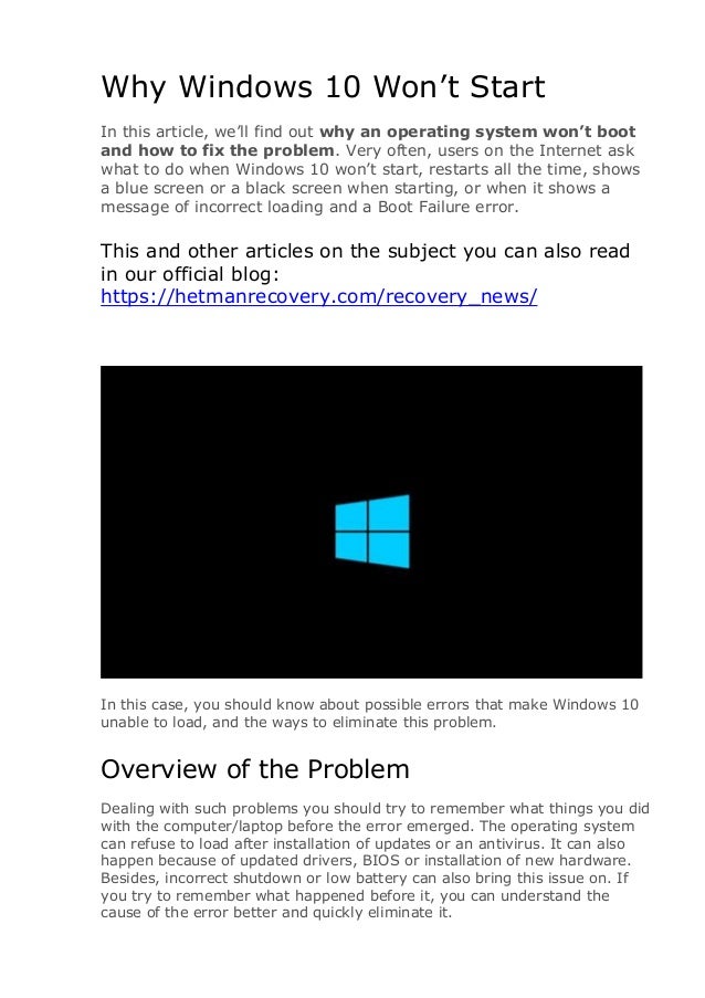 Why Windows 10 Won T Start