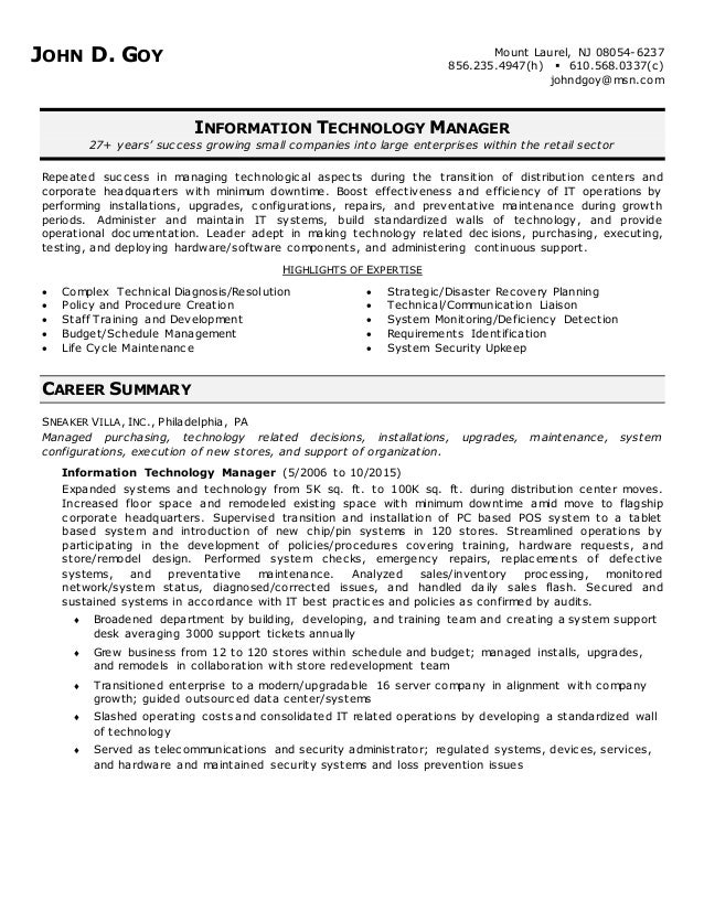 technology manager resume
