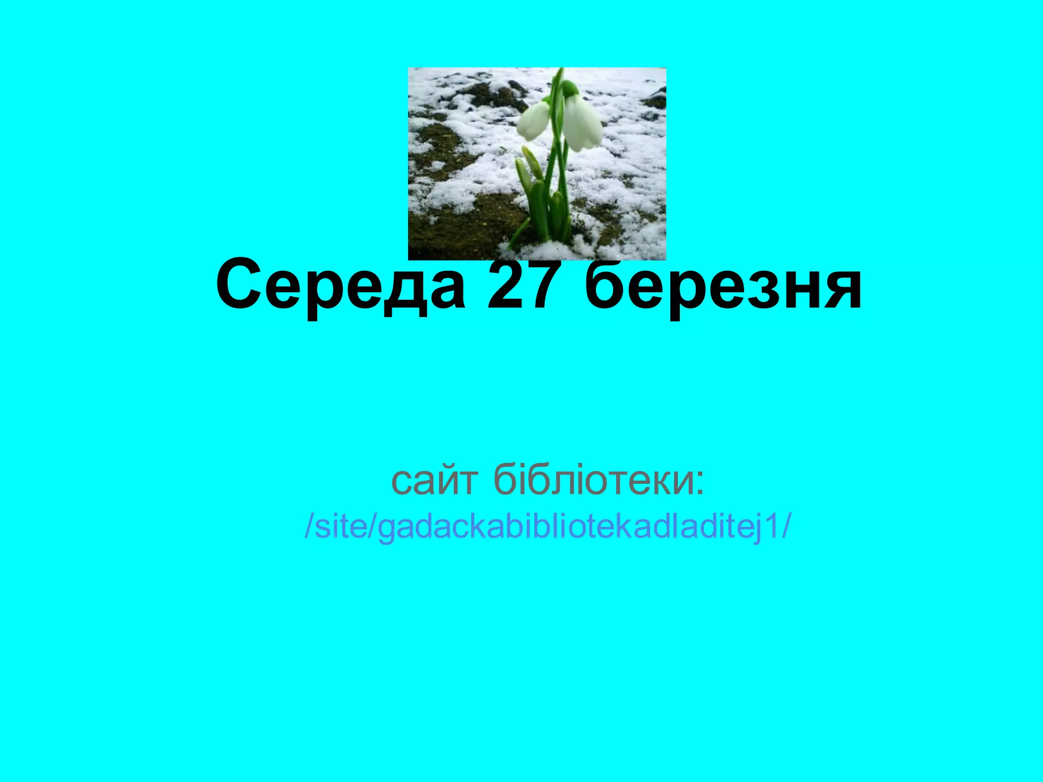Середа 27 березня

       сайт бібліотеки:
  /site/gadackabibliotekadladitej1/
 