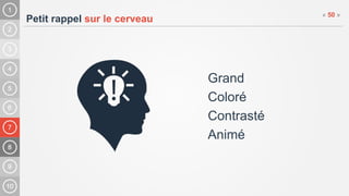 7
Petit rappel sur le cerveau
« 50 »
Grand
Coloré
Contrasté
Animé
 