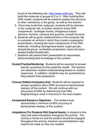 Lesson plan structure of dna | DOCX