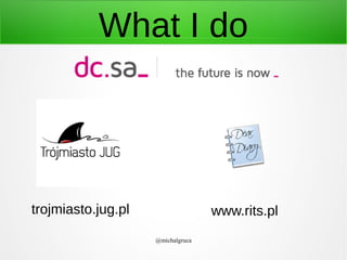 What I do

trojmiasto.jug.pl

www.rits.pl
@michalgruca

 