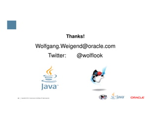 Thanks!
Wolfgang.Weigend@oracle.com
Twitter: @wolflook
32 Copyright © 2014, Oracle and/or its affiliates. All rights reserved.
 