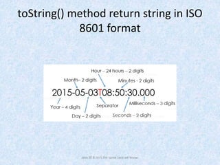 toString() method return string in ISO
8601 format
Java SE 8 isn't the same Java we know.
 