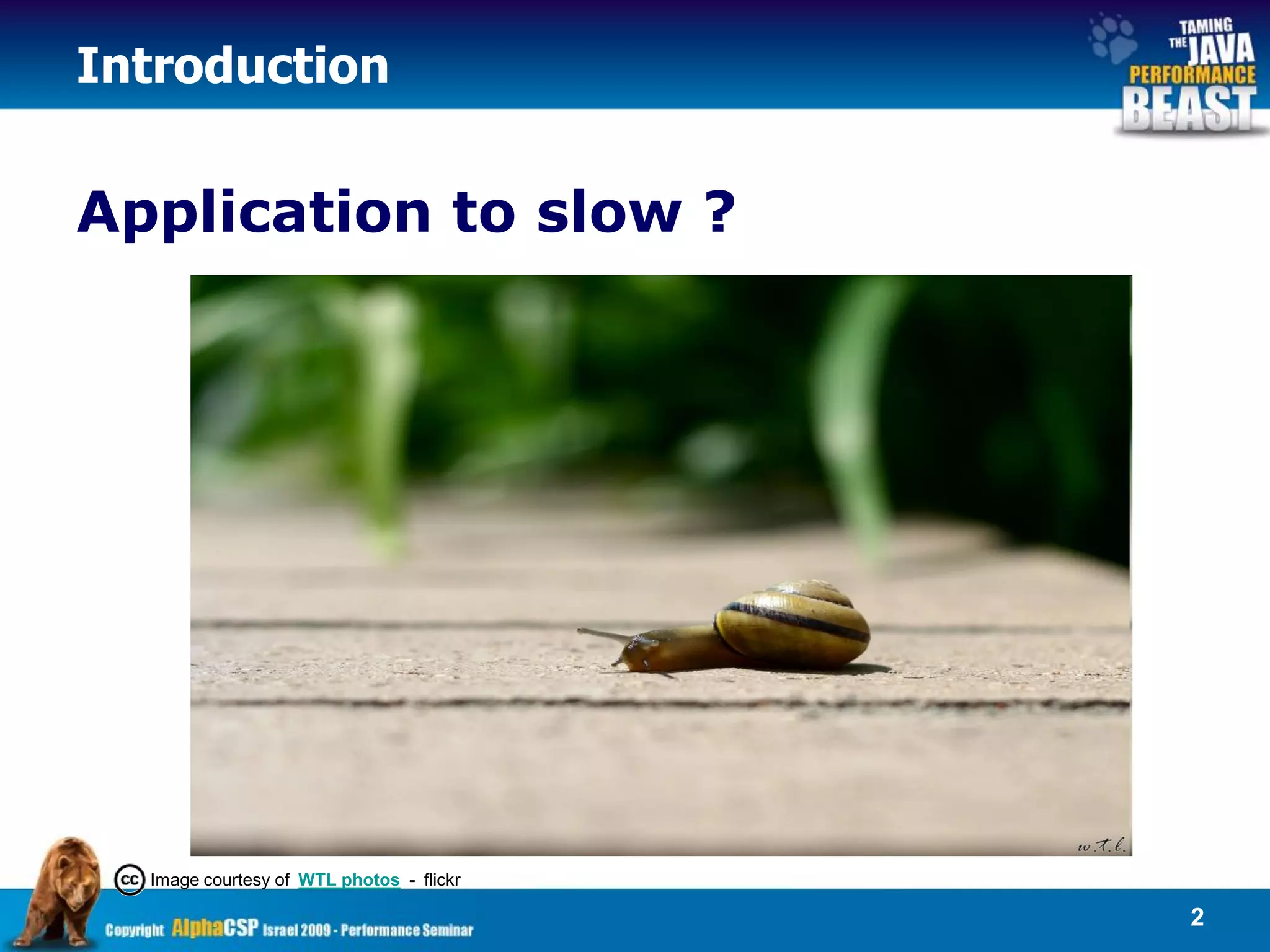 Introduction


Application to slow ?




  Image courtesy of WTL photos - flickr

                                          2
 