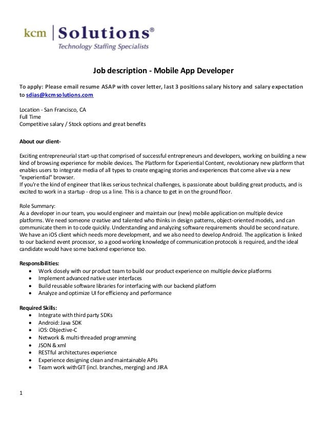 1job description mobile app developerto apply please email resume asap with cover letter app developer - App Developer Job Description 1job description mobile app developerto apply please email resume asap with cover letter app developer - App Developer Job Description