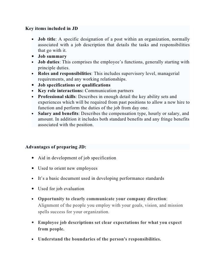 job description d performance appraisal