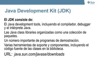 Ejemplos de paquetes Java java.lang Incluye las clases del lenguaje Java propiamente dicho: Object, Thread, Exception, System, Integer, Float, Math, String, etc. java.util Miscelánea de clases útiles para muchas cosas en programación.  Incluyen, Date (fecha), Dictionary (diccionario), Random (números aleatorios) y Stack (pila FIFO ). java.io El paquete de entrada/salida contiene las clases de acceso a archivos: FileInputStream y FileOutputStream, etc. 