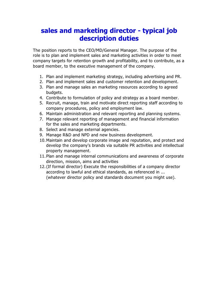 j d sales and marketing director ma job description