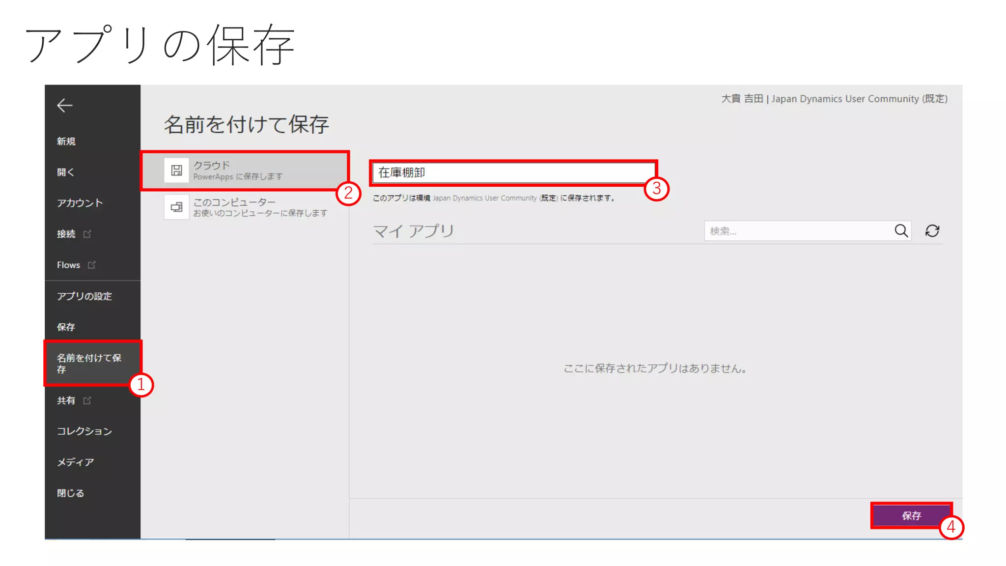 アプリの保存
１
３
４
２
 