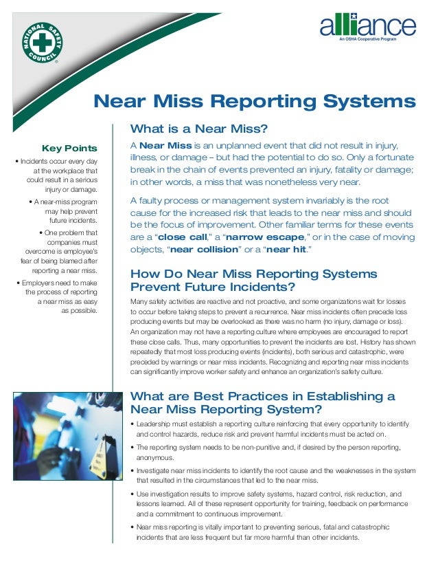 sle near miss report osha and national safety council what is a near miss sle near miss report osha and national safety council what is a near miss