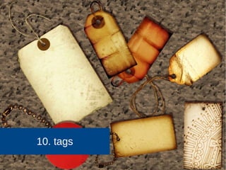 66 
JJoooommllaaddaayy UUKK 22001144 
9. “magic fields” 
● Present in component: 
enabled (“state”), ordering, 
● Also add to database table: 
created_by, created_on(“created”), 
modified_by, modified_on(“modified”), 
locked_by(“checked_out”), 
locked_on(“checked_out_time”), hits 
● In list view: created_by & created_on 
● In form view: all fields 
 