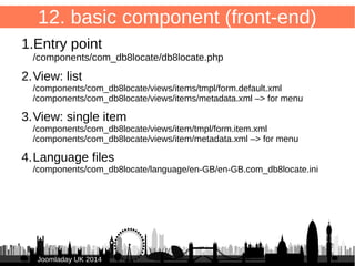 77 
d) Joomla Component 
with FOF – front-end 
JJoooommllaaddaayy UUKK 22001144 
 