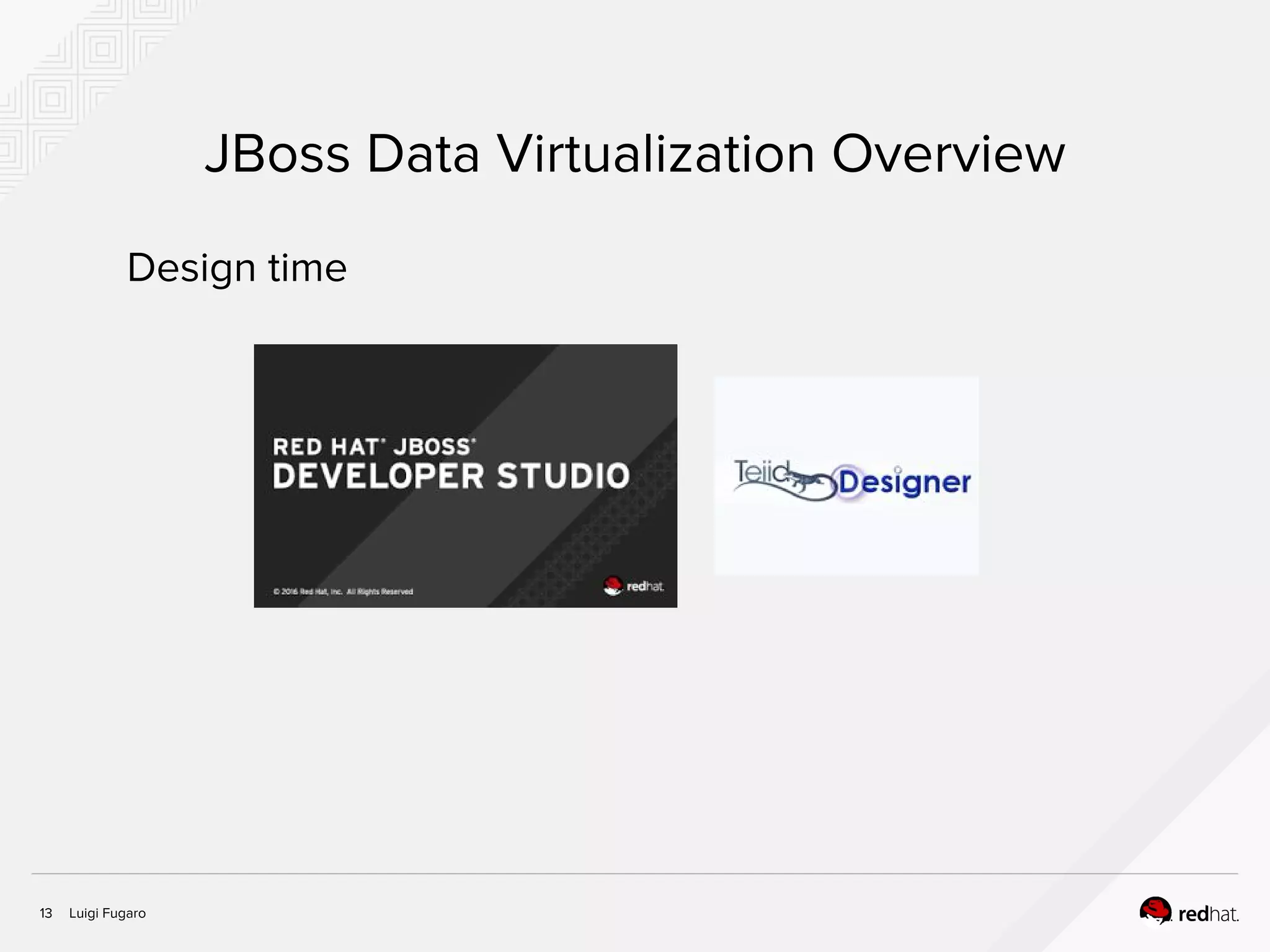 Luigi Fugaro13
JBoss Data Virtualization Overview
Design time
 