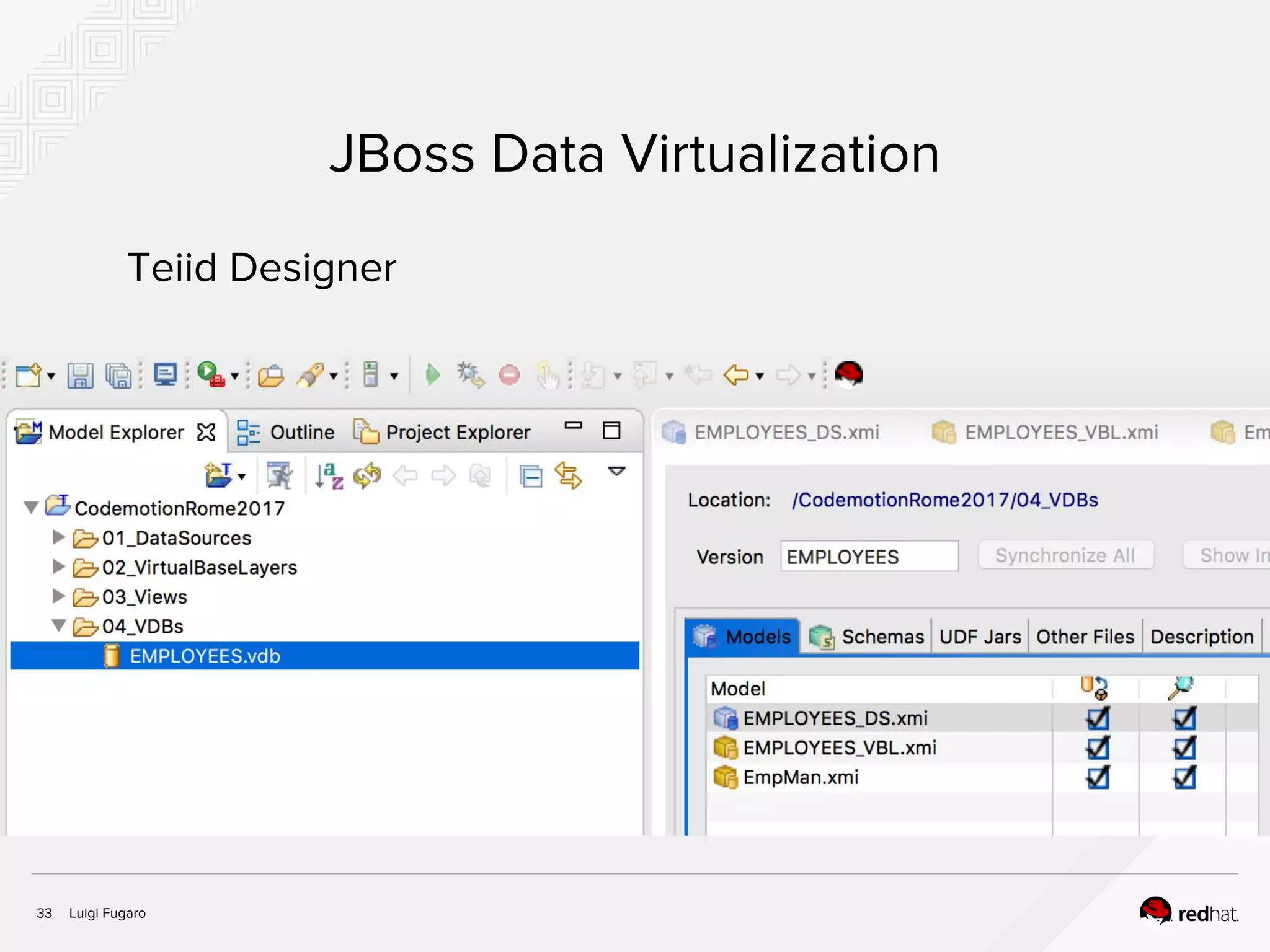 Luigi Fugaro33
JBoss Data Virtualization
Teiid Designer
 