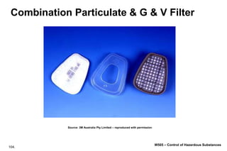 104.
W505 – Control of Hazardous Substances
Combination Particulate & G & V Filter
Source: 3M Australia Pty Limited – reproduced with permission
 