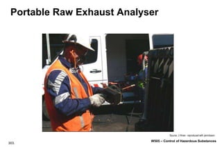 303.
W505 – Control of Hazardous Substances
Portable Raw Exhaust Analyser
Source: J Hines - reproduced with permission
 