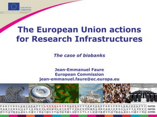The European Union actions for Research Infrastructures The case of biobanks Jean-Emmanuel Faure European Commission [email_address] 