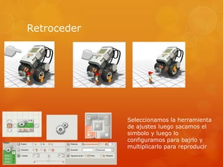 Retroceder
Seleccionamos la herramienta
de ajustes luego sacamos el
simbolo y luego lo
configuramos para bajrlo y
multiplicarlo para reproducir