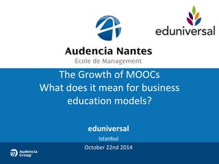 The Growth of MOOCs 
What does it mean for business 
education models? 
eduniversal 
Istanbul 
October 22nd 2014 
 