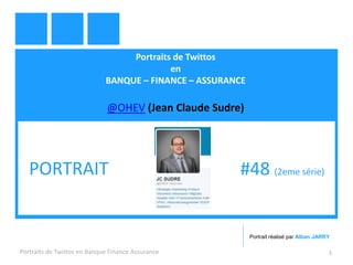Portraits de Twittos
en
BANQUE – FINANCE – ASSURANCE
@OHEV (Jean Claude Sudre)
Portraits de Twittos en Banque Finance Assurance 1
PORTRAIT #48 (2eme série)
Portrait réalisé par Alban JARRY
 