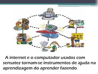 A internet e o computador usados com
sensatez tornam-se instrumentos de ajuda na
aprendizagem do aprender fazendo
 