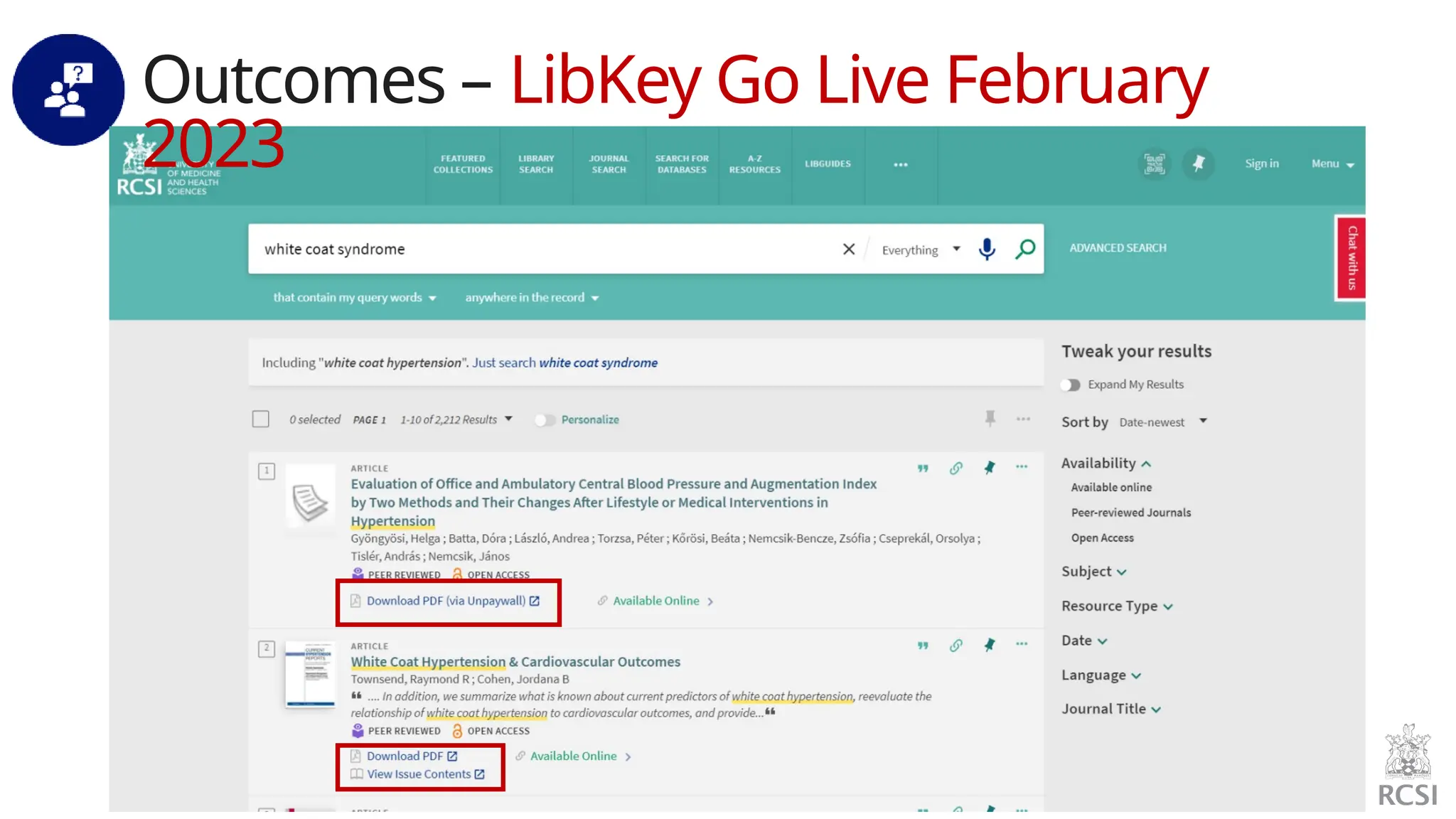 Outcomes – LibKey Go Live February
2023
 
