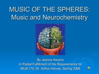 MUSIC OF THE SPHERES: Music and Neurochemistry By Jeanne Keuma In Partial Fulfillment of the Requirements for MUS 170, Dr. Arthur Harvey, Spring 2008 