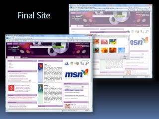 MockupsThe add gallery page  showing a search result separating MSN content and content from the web. Also a module preview pop-over box which the user gets when they rollover a module thumbnail and click on a ‘preview’ button.