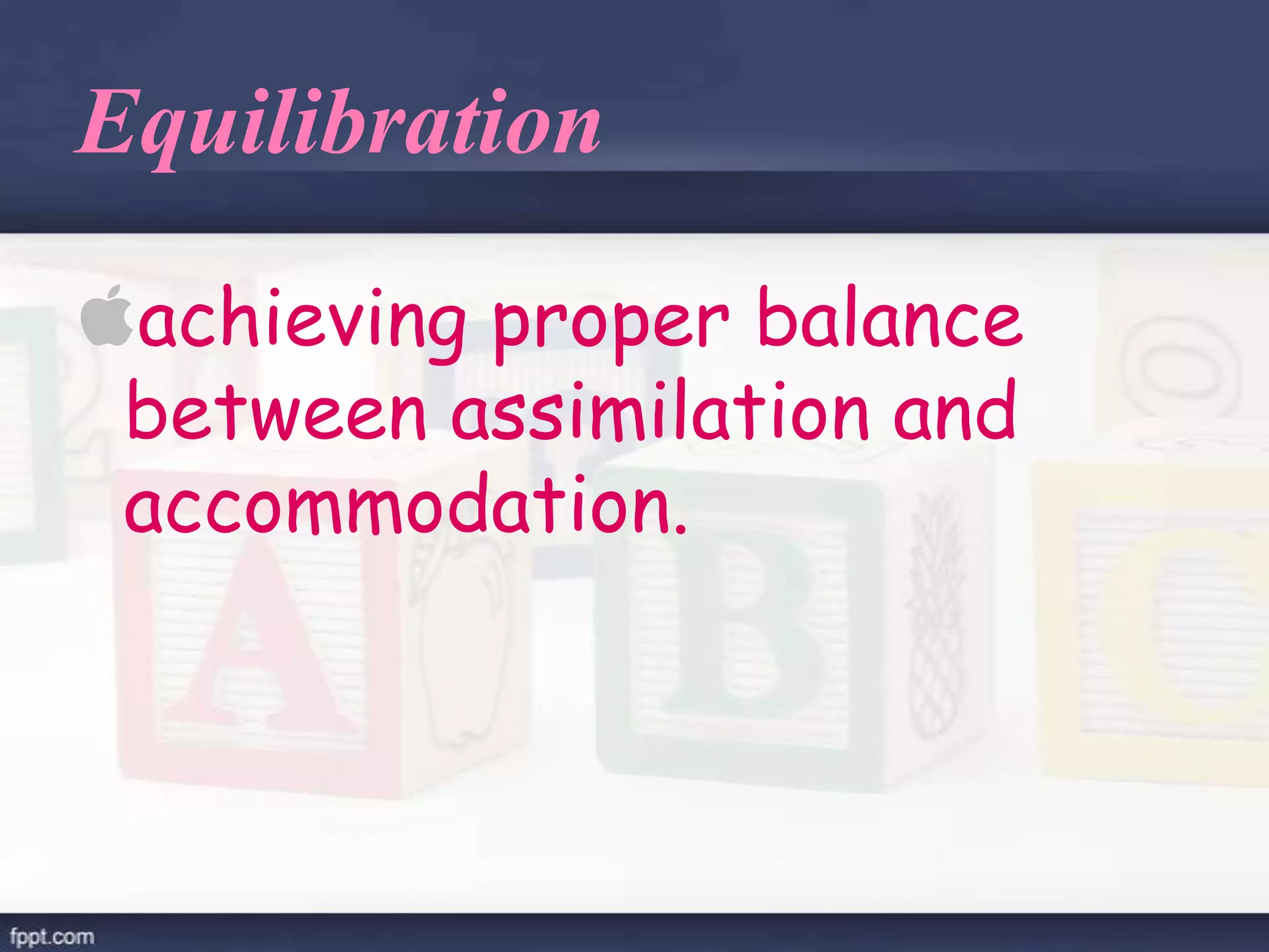 Equilibration
achieving proper balance
between assimilation and
accommodation.
 